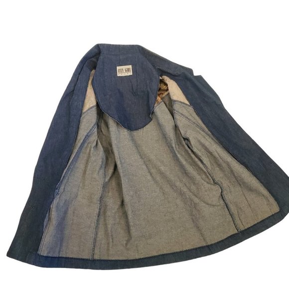 Vintage 80s 90s Denim Jean Western Studded Jacket Gold Floral Shoulders - Picture 7 of 8